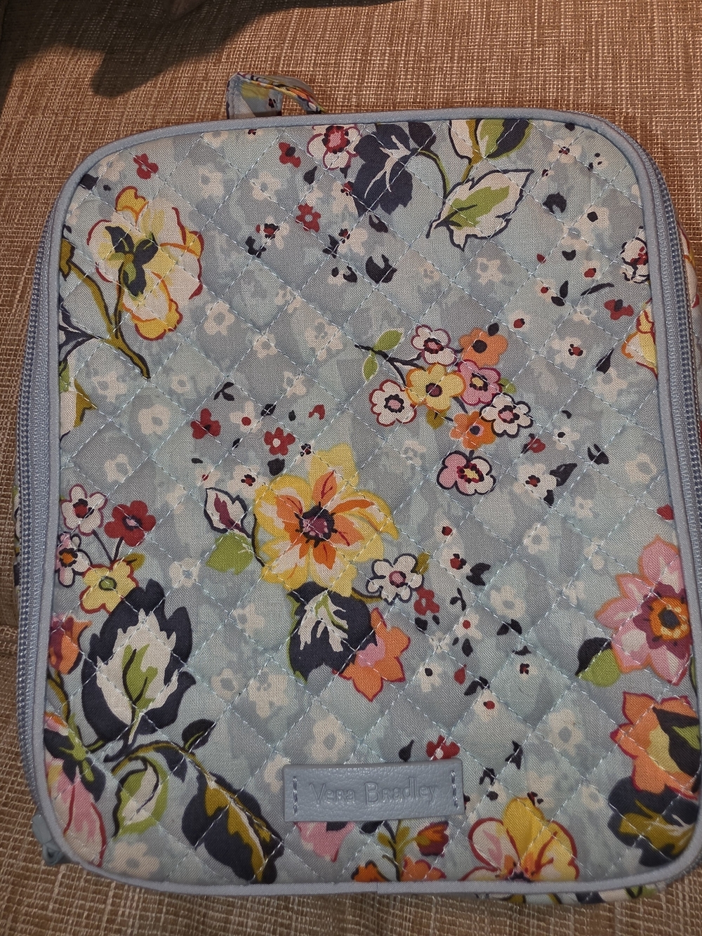 Vera Bradley Lunch Bag, Floating Garden - Light Blue Quilted Floral Pouch